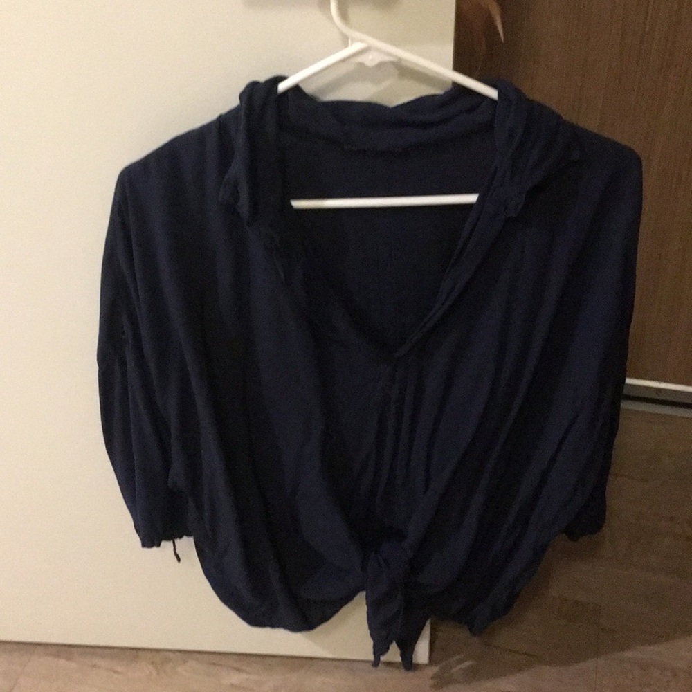 Brandy Melville navy blue tie front top
